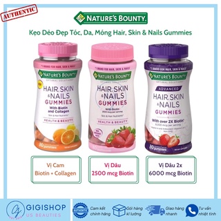 Kẹo Dẻo Hỗ trợ đẹp tóc móng da Nature’s Bounty Hair Skin Nails Gummies