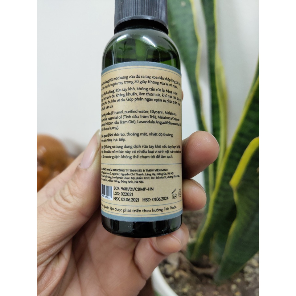 Tràm rửa tay khô cao cấp Viên Minh 50ml dung dịch sát khuẩn, khử mùi