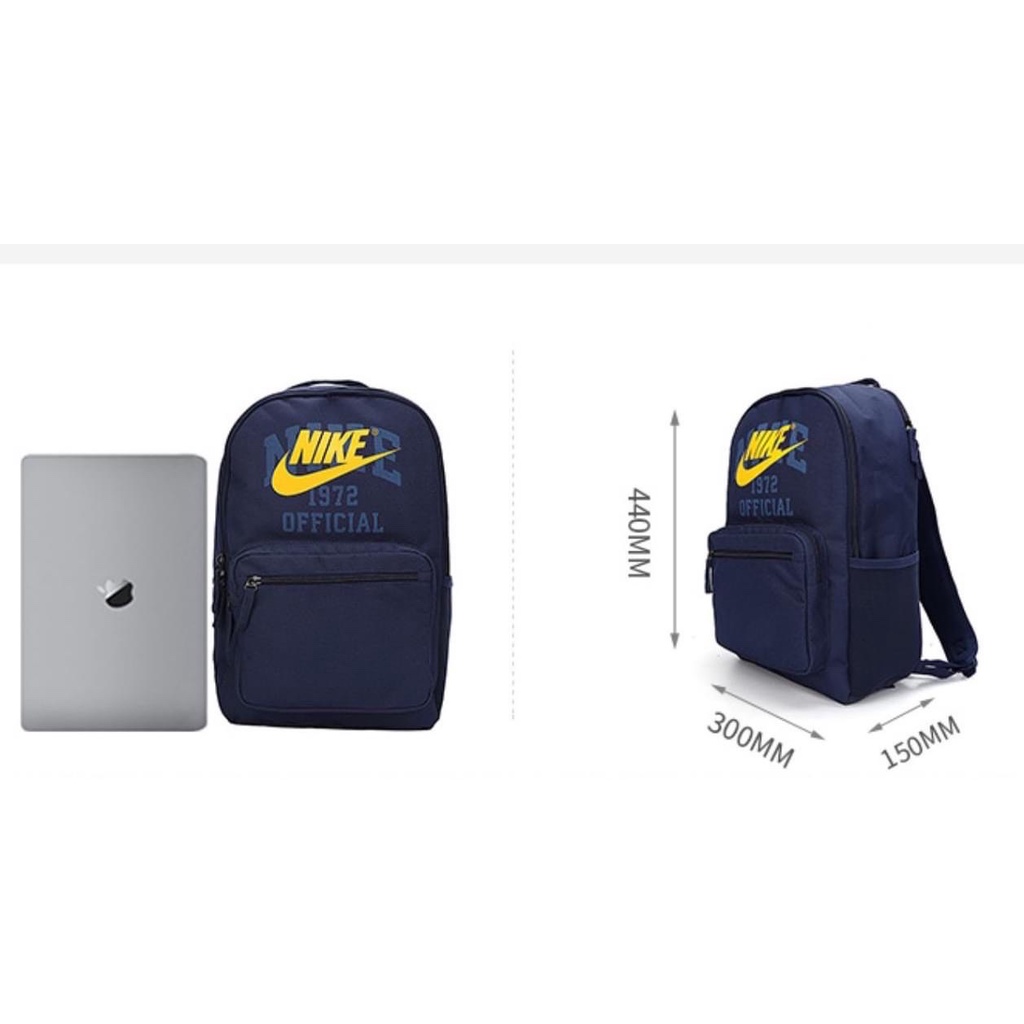 Balo nam nữ NIKE, thiết kế nổi bật với logo Nike sắc vàng in tràn, chất liệu vải polyester siêu xịn