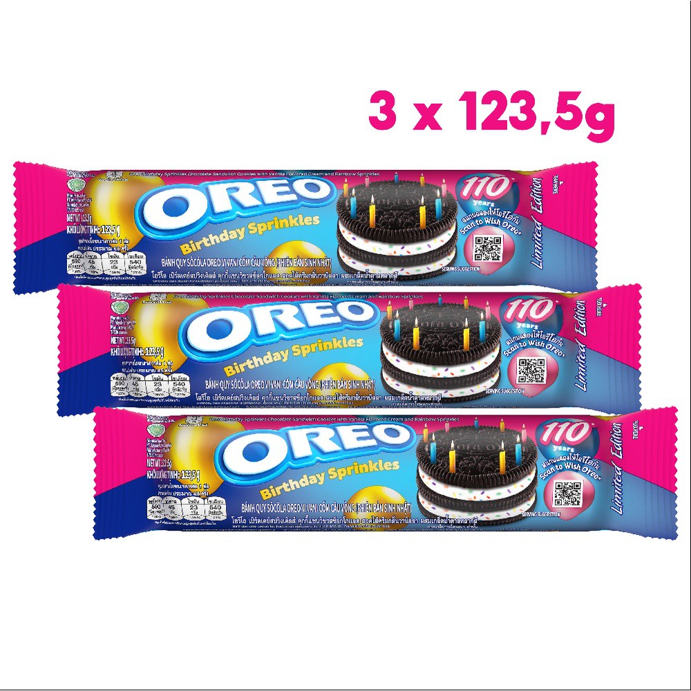 Combo 3 thanh bánh quy Oreo vị cốm cầu vồng ( phiên bản sinh nhật) 123.5g x 3