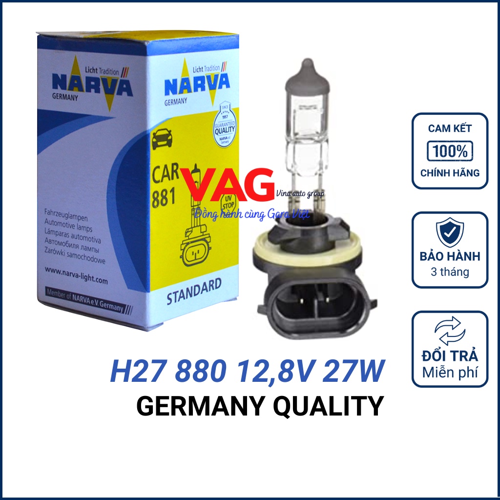 Bóng đèn NARVA H27 881 12,8V 27W chính hãng từ Đức