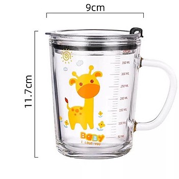 bán Cốc Pha Sữa Thủy Tinh Chia Vạch Kèm Ống Hút Cho Bé 350ml hàng đẹp