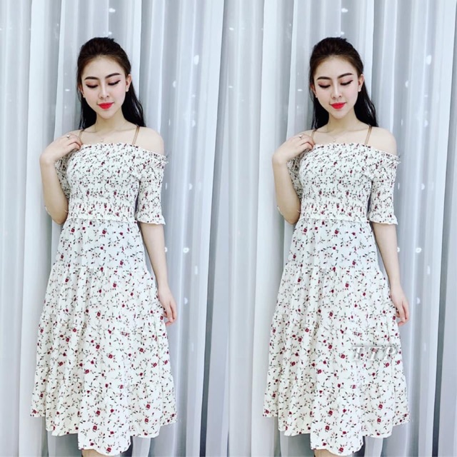 Váy hoa nhí trễ vai