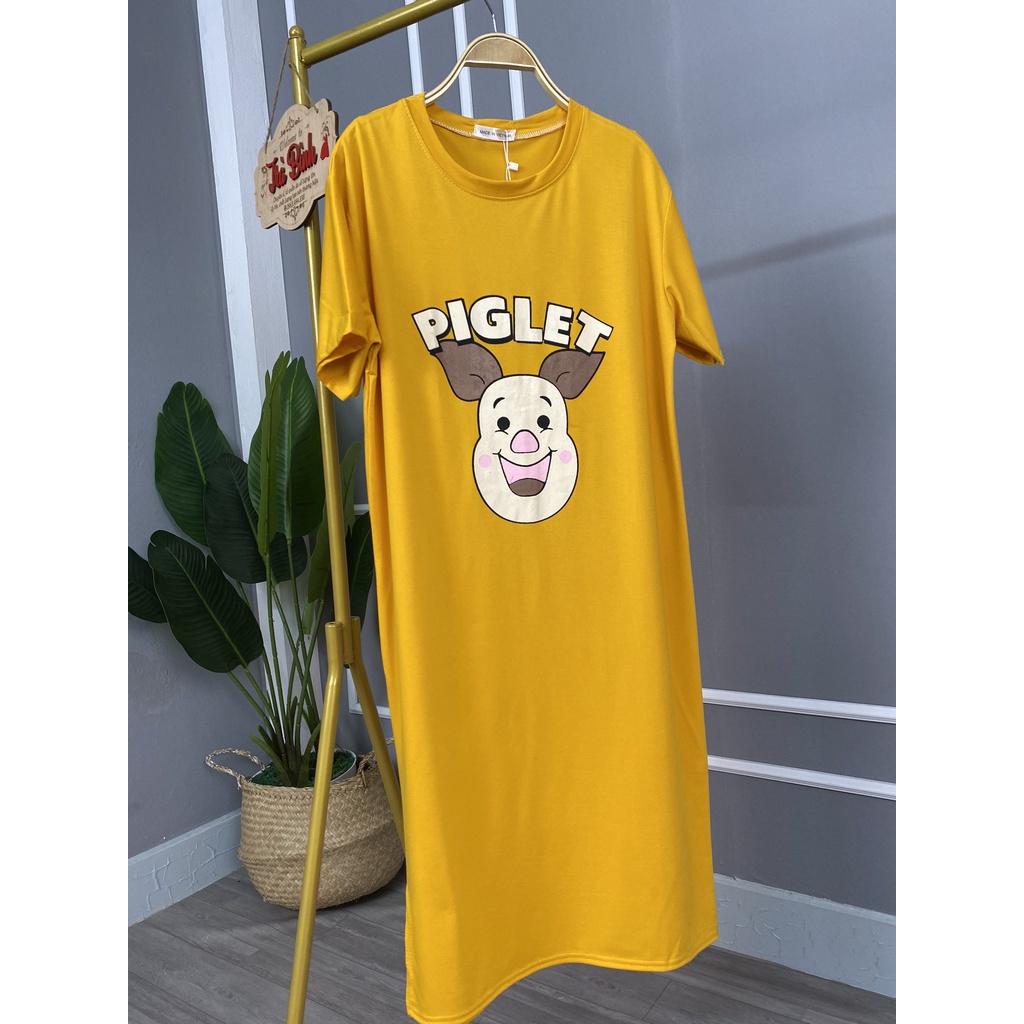 Đầm bầu suông PIGLET chất cotton thoáng mát váy suông dáng dài 3 màu đáng yêu