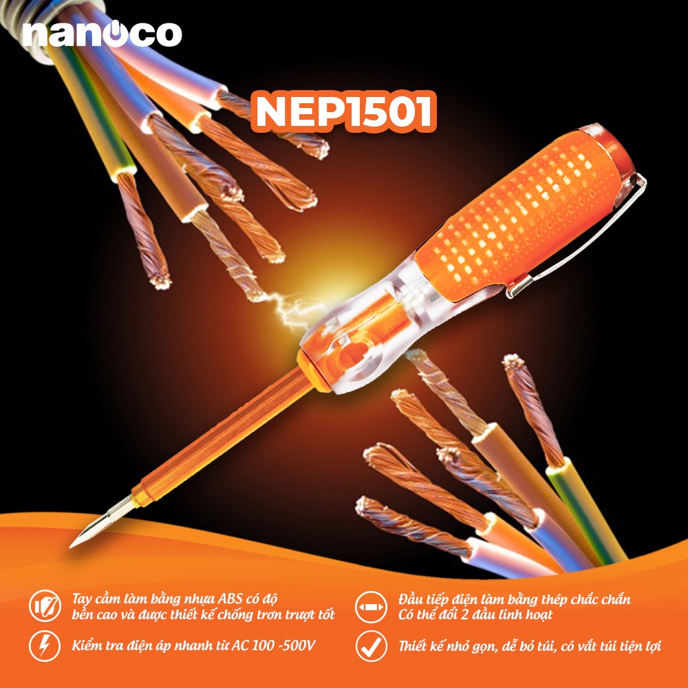 Bút thử điện Nanoco NEP1501  có tua vít hai đầu- Nhà phân phối của Panasonic tại Việt Nam- Hàng chính hãng BH 12 tháng