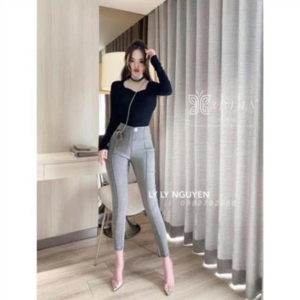 Quần Bò Giấy cạp cao, ông dài, Chất siêu đẹp, vô cùng tôn dáng, khoe chân