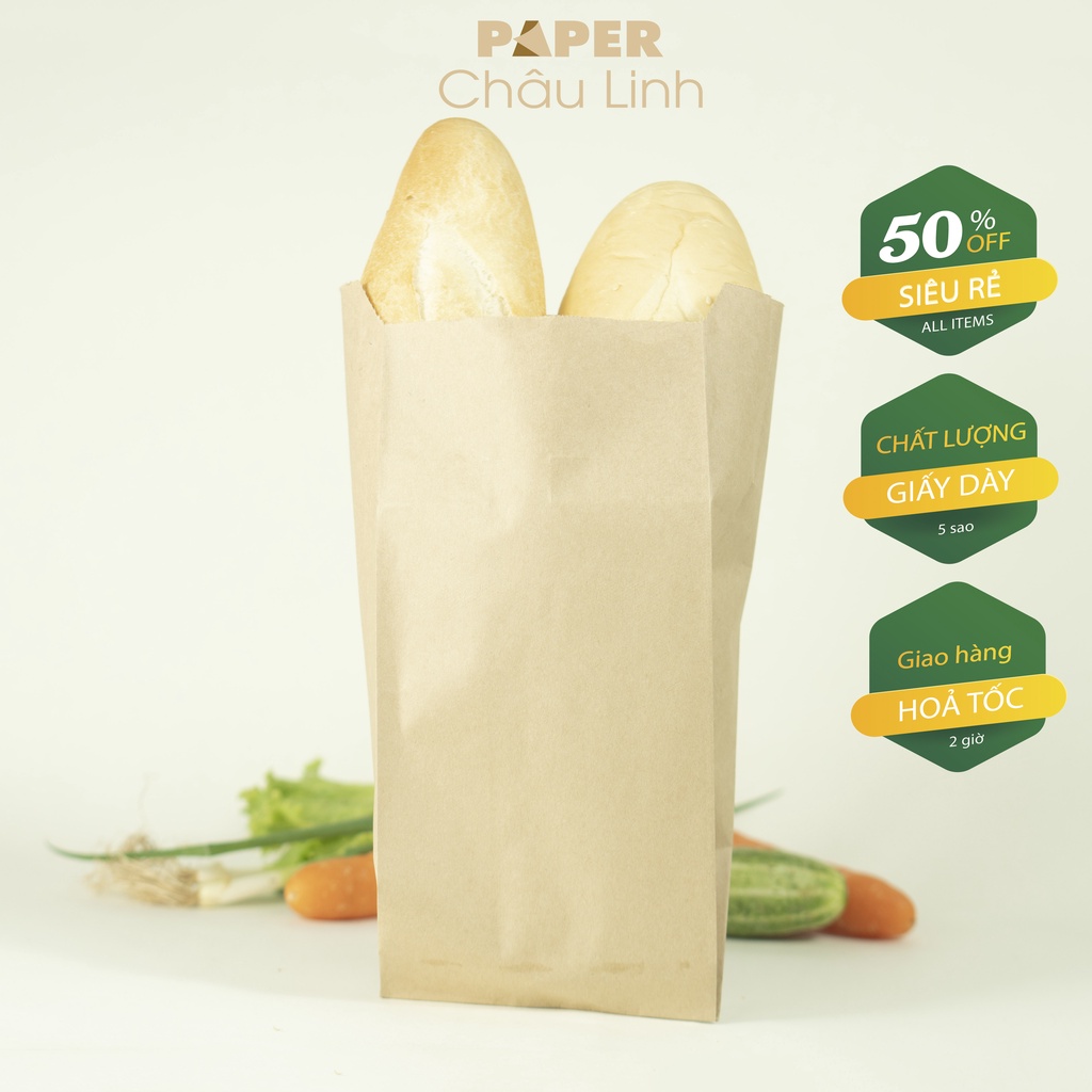 Combo 100 túi giấy bánh mì B1 kraft nhật  kích thước 8.5cm x 19cm x 4.5cm giấy mịn bóng bề mặt, dùng đựng bánh