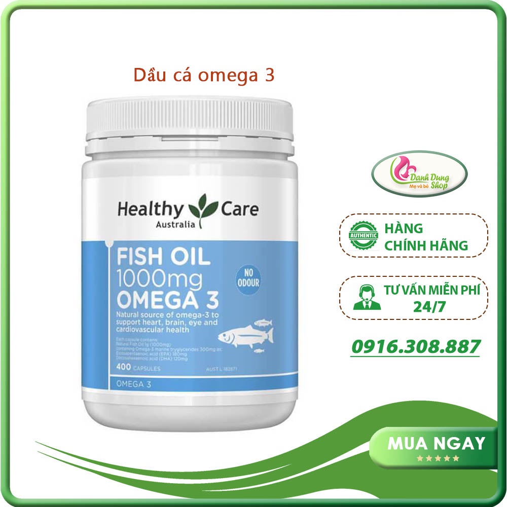 Dầu cá Fish Oil 1000mg Omega 3 Healthy Care, 400 viên - Mẫu mới