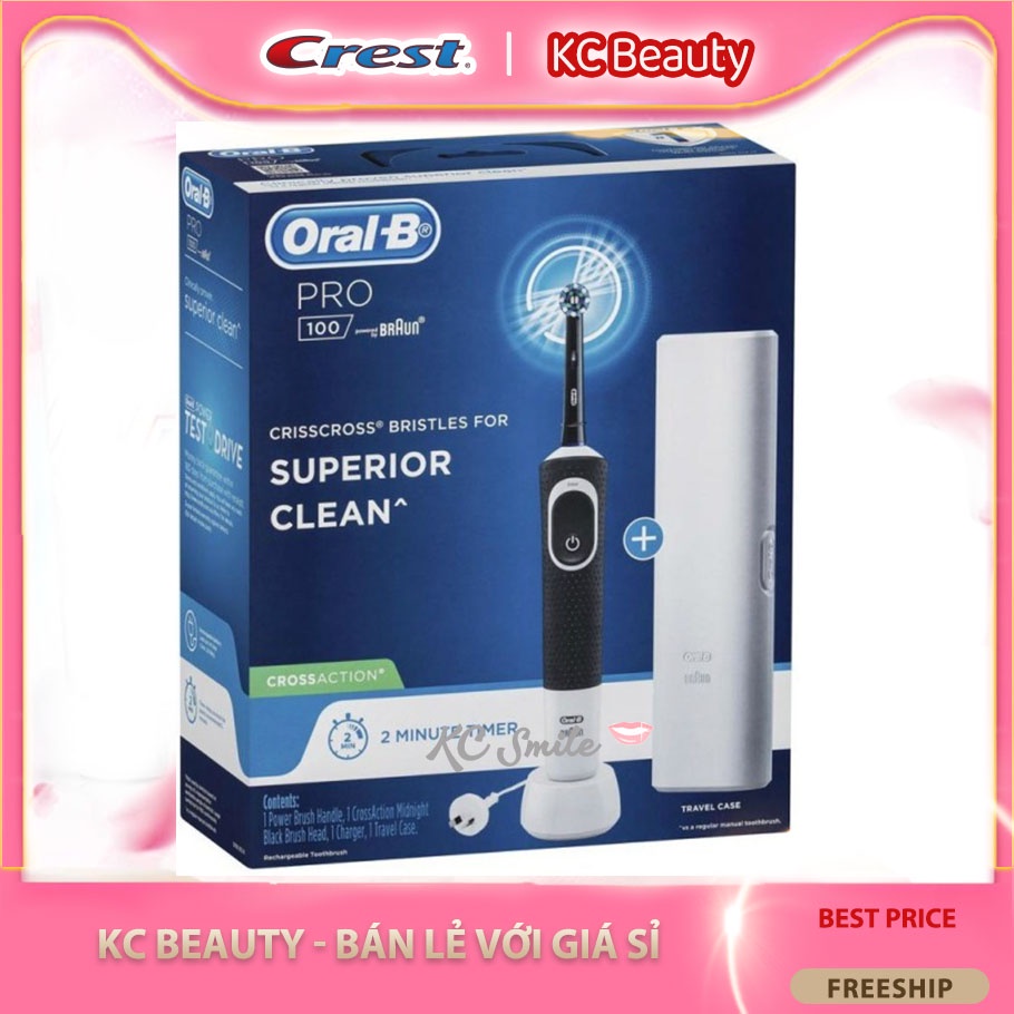 Bàn chải điện Oral B Pro 100 loại bỏ 100% mảng bám - Hàng chính hãng Đức