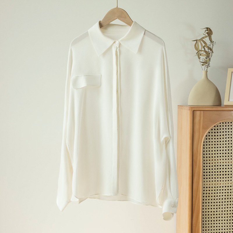 Áo sơ mi nữ dáng rộng dài tay túi giả , sơmi trơn basic Queenshop