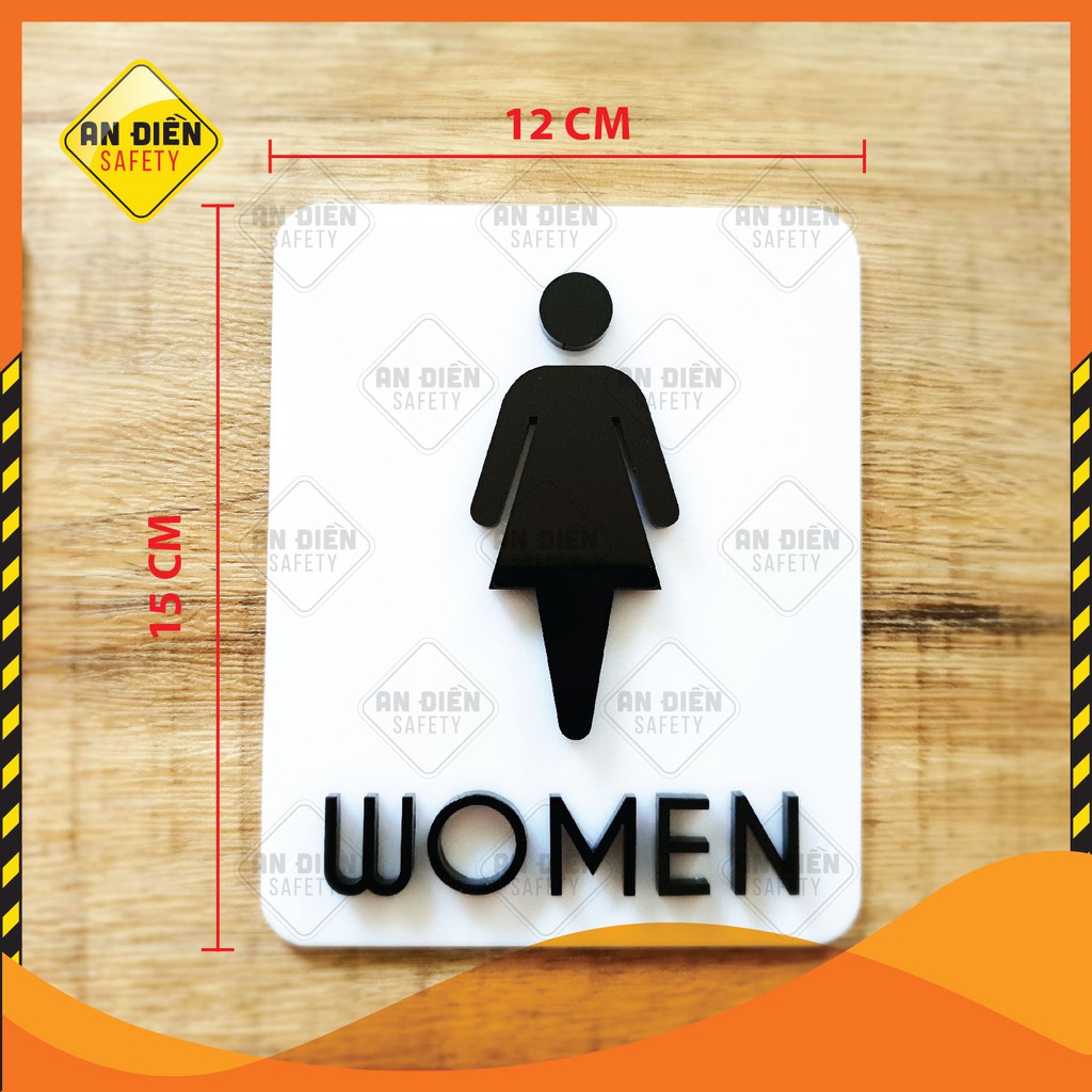 Bảng Tên Toilet Bằng Mica Cắt Laser Chữ Nổi Sang Trọng Nền Mica Trắng An Điền Safety, tặng kèm miếng dán 3M