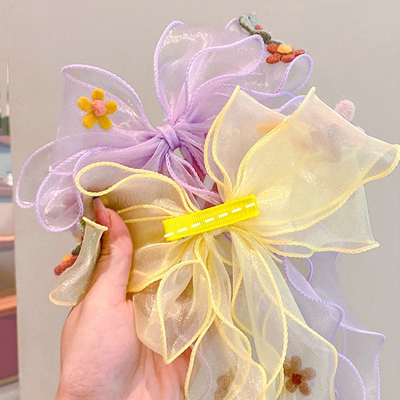 Kẹp Tóc Hình Nơ Thêu Hoa Màu Sắc Ngọt Ngào Xinh Xắn Cho Bé Gái