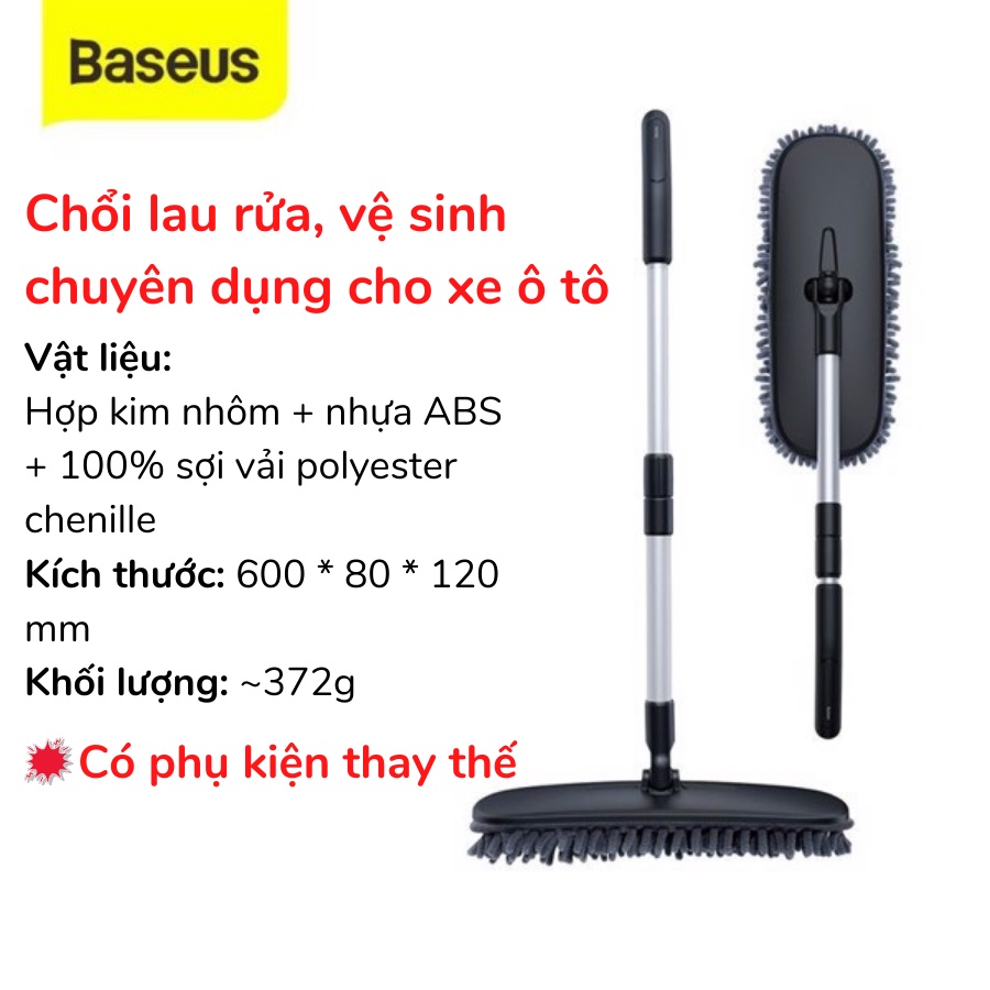 Chổi lau ô tô đa năng Baseus, lau dọn cửa kính xe hơi, lau dọn nhà cửa, cán co rút tiện lợi, sợi vải mềm thấm hút LV831