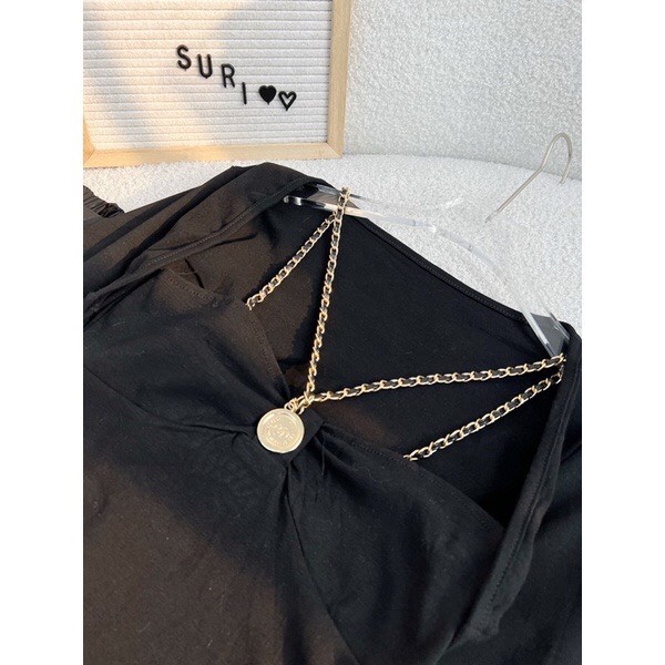 Set áo hai dây xích cúp ngực có mút vải cotton 100%, áo croptop dây xích A1991