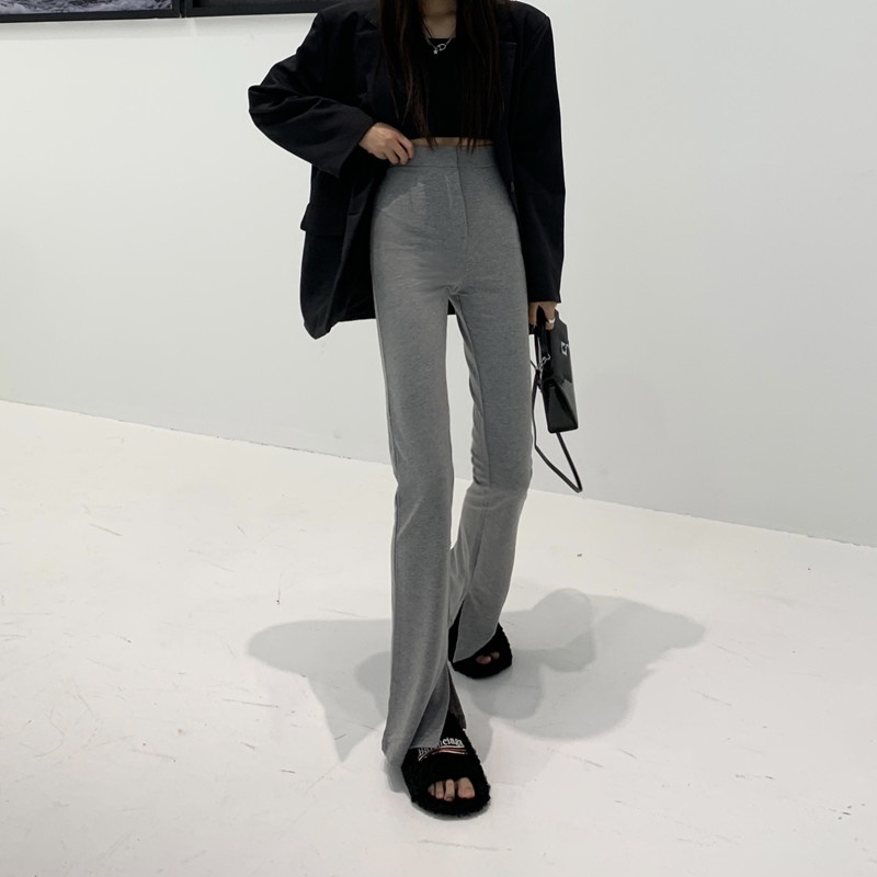 Quần dài sát đất ống thẳng xẻ tà lưng cao dáng rộng thời trang thu đông dành cho bạn nữ