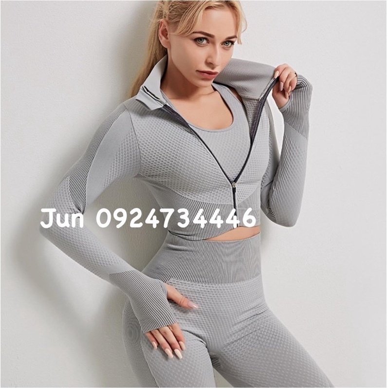 Set bộ tay dài dây kéo gym yoga chạy bộ thể thao tập gym yoga