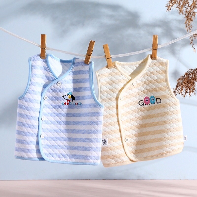 𝗦𝗵𝗼𝗽 𝗠𝗲̣ 𝗕𝗼𝗯 𝟴𝟲 - Áo gile cài lệch trần bông mềm mịn cho bé 0-3 tuổi