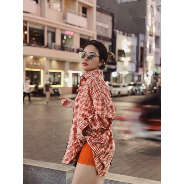 Áo sơ mi kẻ caro năng động cá tính 2 màu , Áo khoác sơ mi dang rộng kẻ caro