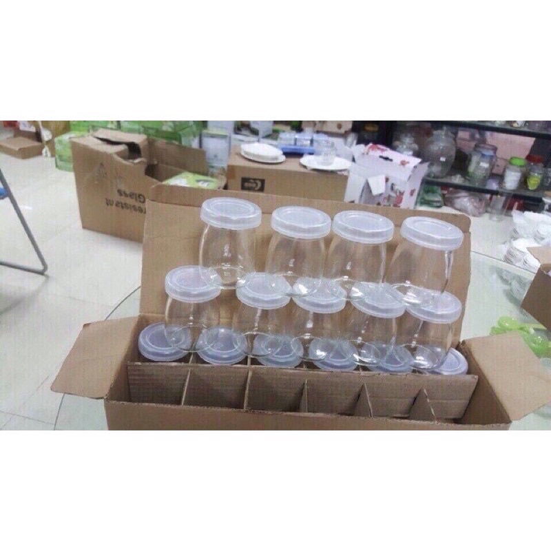 12 hũ, lọ thuỷ tinh đựng sữa chua nắp nhựa