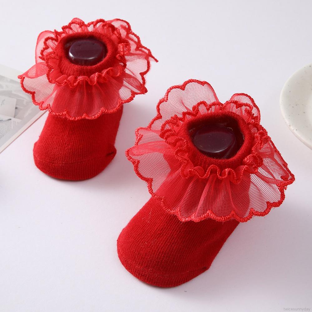 Vớ ngắn dệt kim thoáng khí phối ren phong cách công chúa thời trang cho trẻ sơ sinh mới biết đi