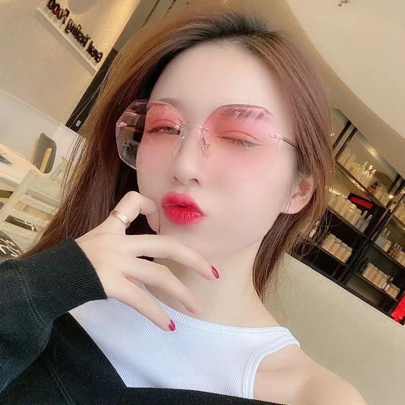 Kính mát gọng kim loại không gọng phong cách Âu Mỹ thời trang mới