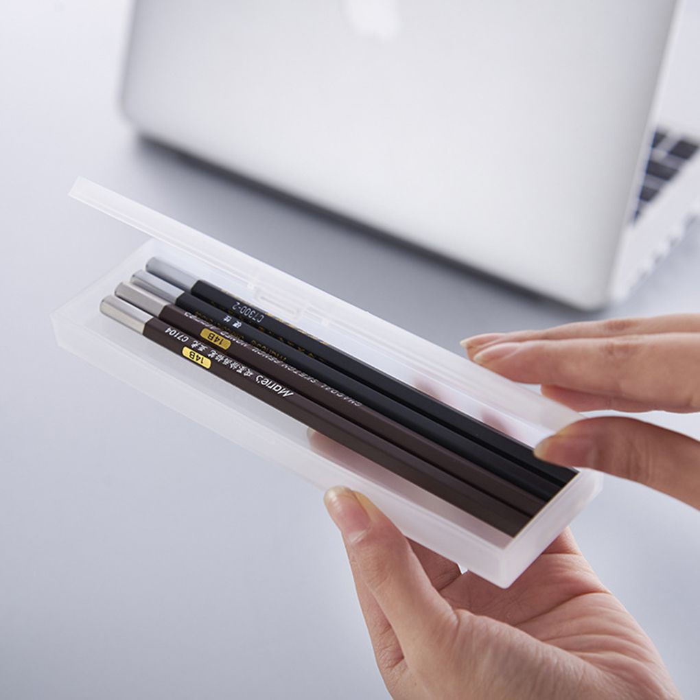 Long Plastic Pencil Case Organizer Student School Stationery Tool Box Clear Matt Finish Pen Holder