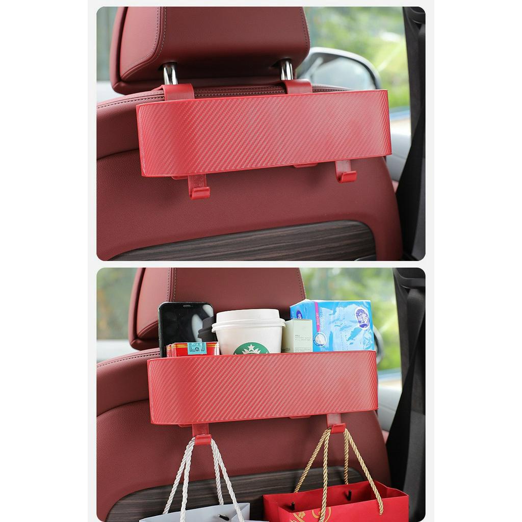 Khay đựng đồ sau ghế vân carbon 2in1 kiêm móc treo đồ, chứa tất cả các cả vật dụng khi di chuyển trên xe ô tô