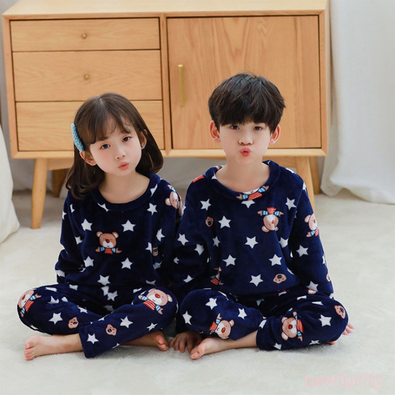 Bộ áo ngủ tay dài + quần dài in hình hoạt hình xinh xắn cho bé