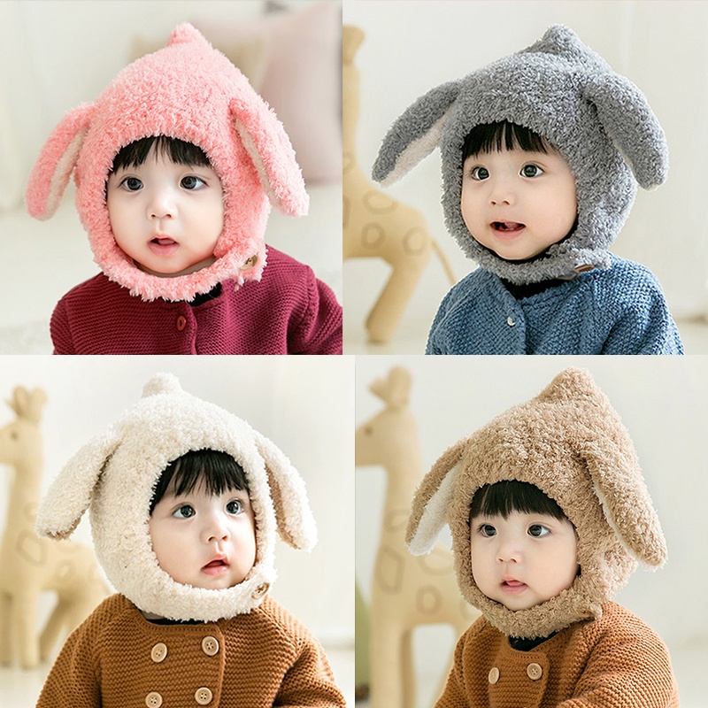 Mũ len thiết kế tai thỏ cho bé trai và bé gái sơ sinh