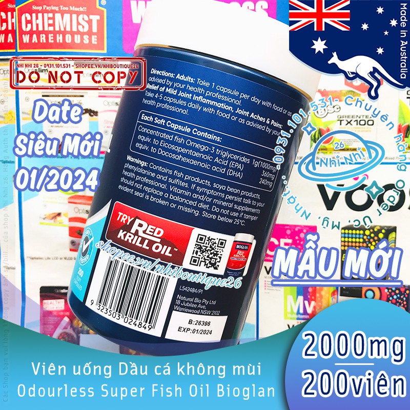 🐳HSD:01/2024🐳 DẦU CÁ không mùi - HÀM LƯỢNG CAO 2000mg - BIOGLAN Fish Oil - ÚC 💥Chuẩn Chemist Warehouse - Úc💥 | BigBuy360 - bigbuy360.vn