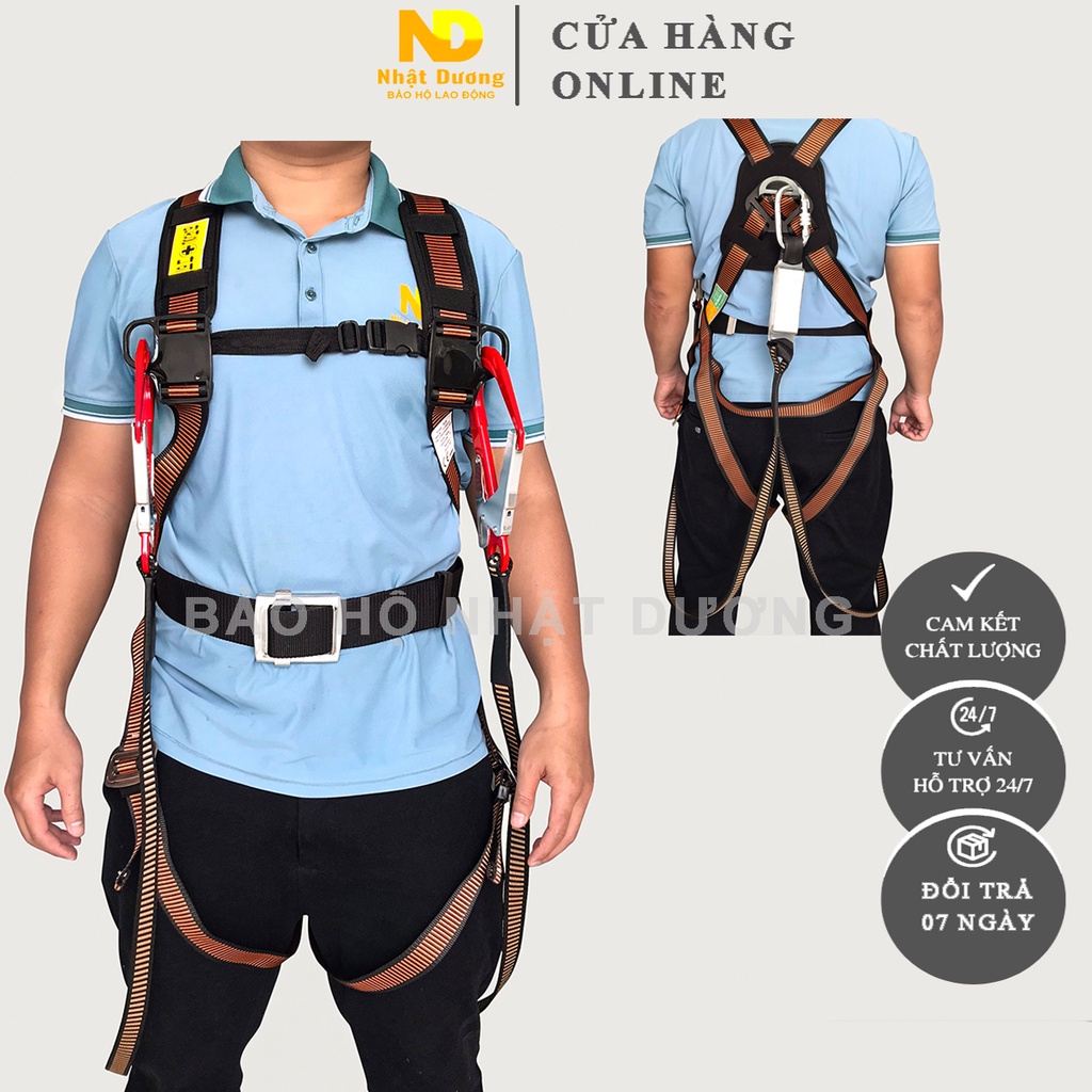 Dây an toàn toàn thân 2 móc nhôm có giảm xóc CC22, Dây bảo hộ lao động Nhật Dương kiểu kukje cao cấp