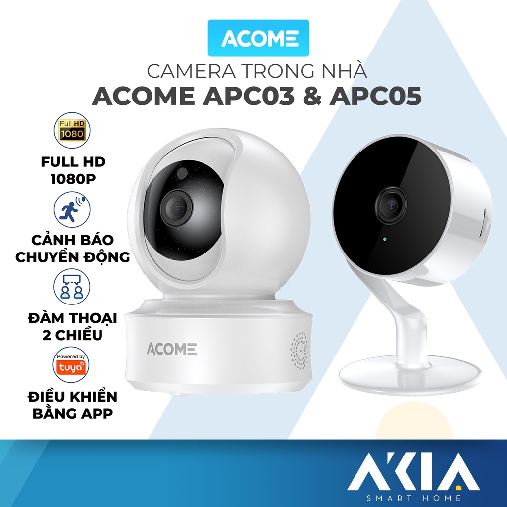 Camera wifi ACOME APC03 và APC05 - xoay 360 độ phân giải full hd 1080p, tương thích tuya smart life, bh 12 tháng