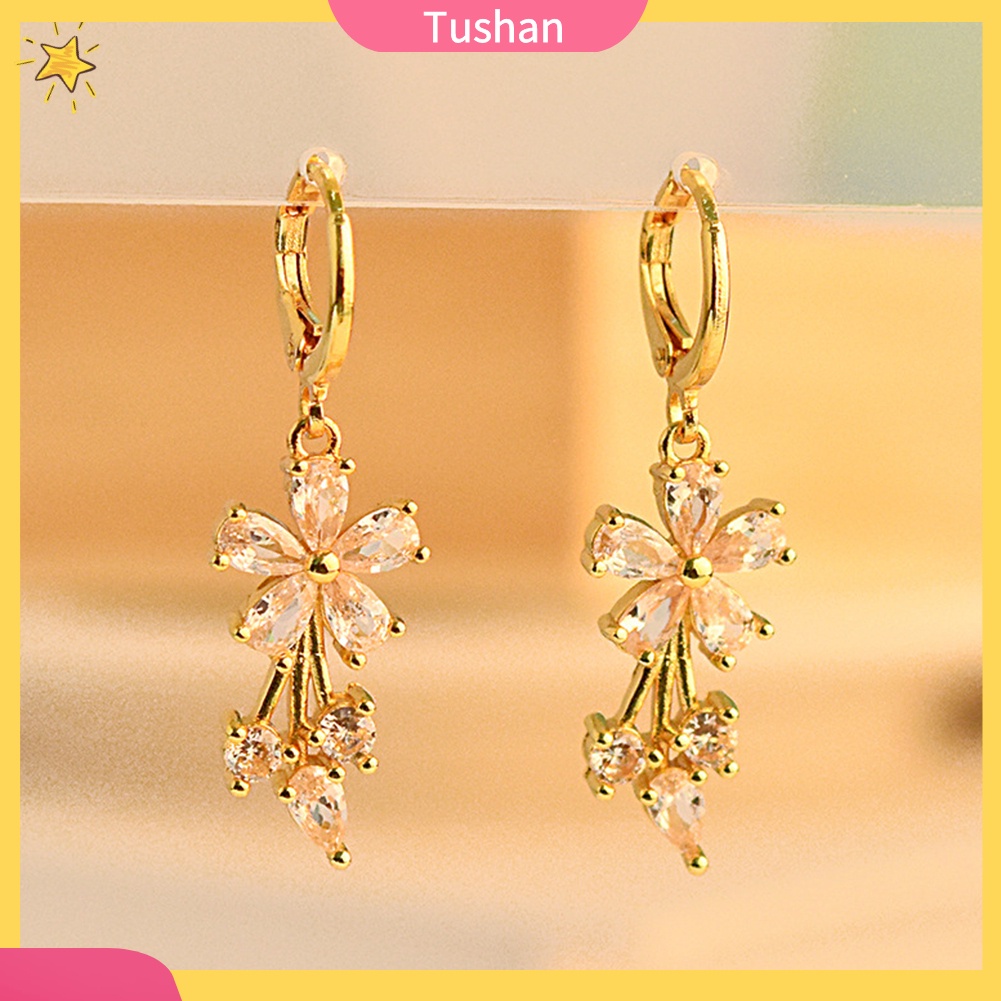 Khuyên tai hình hoa đính đá zirconia thanh lịch cho nữ