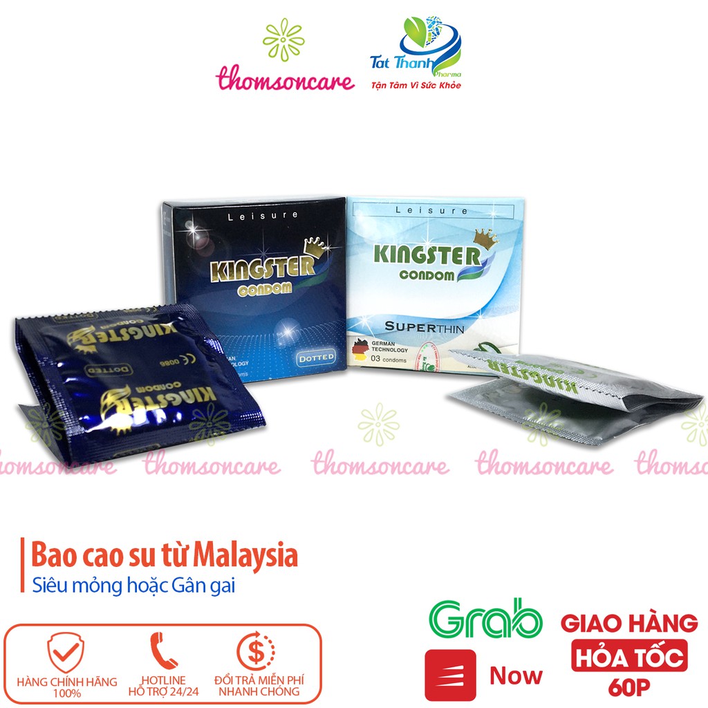 Bao cao su Kingster từ Malaysia Hộp 3 chiếc bcs siêu mỏng, gân gai - Giao hàng kín đáo, che tên