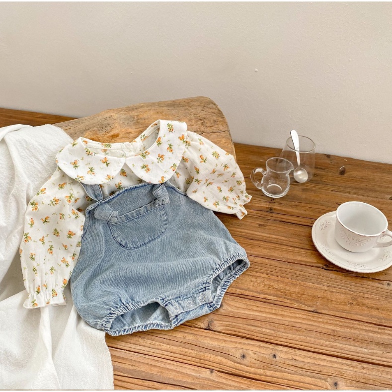 Áo Liền Quần Chất Liệu Denim Cho Bé Sơ Sinh 0-2 Tuổi