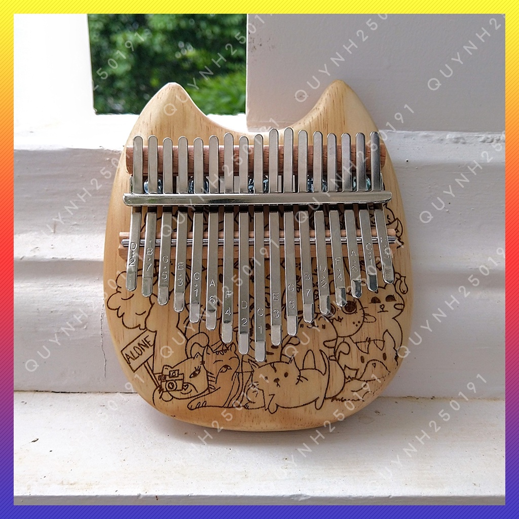 Đàn Kalimba 17 Phím Hình Mèo Chất Lượng Tốt - Khắc Hình Mèo Kute - Gỗ Tốt Và Âm Thanh Chuẩn