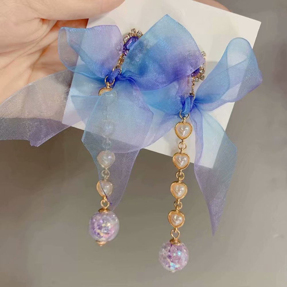 MXGOODS Bow Transparent Ball Pendant Brincos Long Tassel Dangle  Earrings