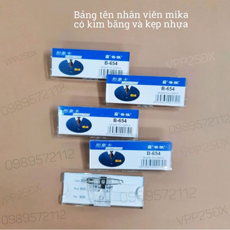 10c thẻ tên-bảng tên-thẻ cài ngực mica có kẹp và kim băng 654