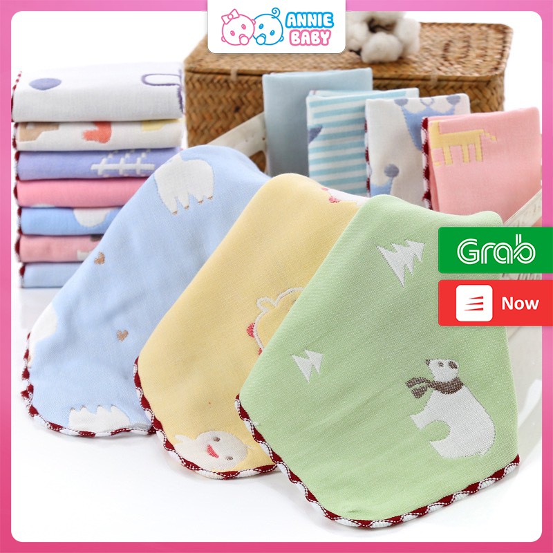 Khăn rửa mặt, khăn lau rửa cho bé, 6 lớp cotton sợi tre siêu thấm hút, không bai xù, an toàn cho trẻ nhỏ - ANNIE BABY