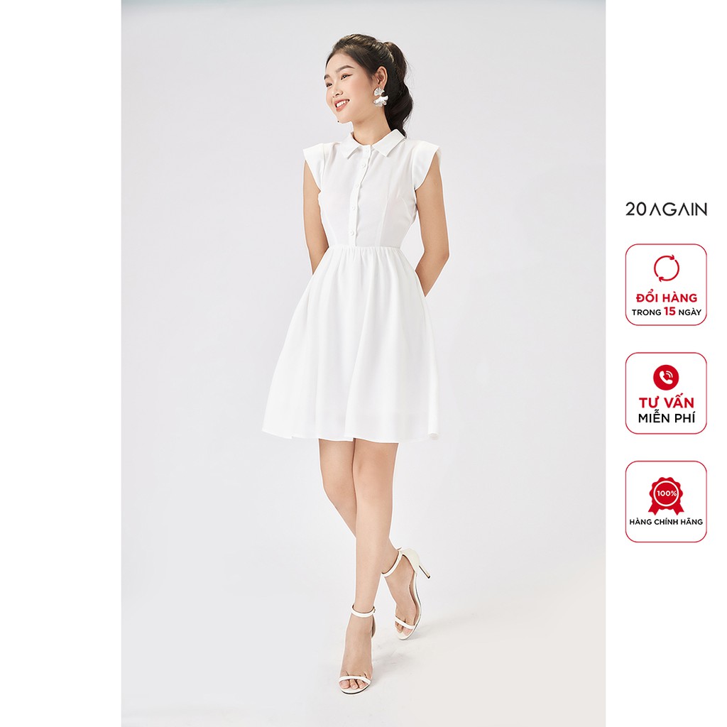 Đầm xòe cổ bẻ, chấm bi, trơn màu, thanh lịch 20AGAIN DEW1115