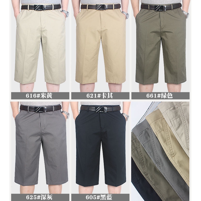 Quần lửng lưng cao chất liệu cotton mỏng phong cách thời trang mùa hè cho nam trung niên