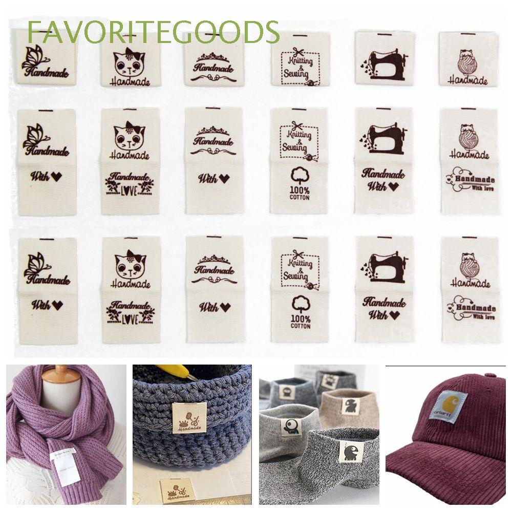 Bộ 50 thẻ tag nhãn bằng vải họa tiết Handmade With Love mèo hoạt hình trái tim may quần áo đồ dệt kim DIY thủ công