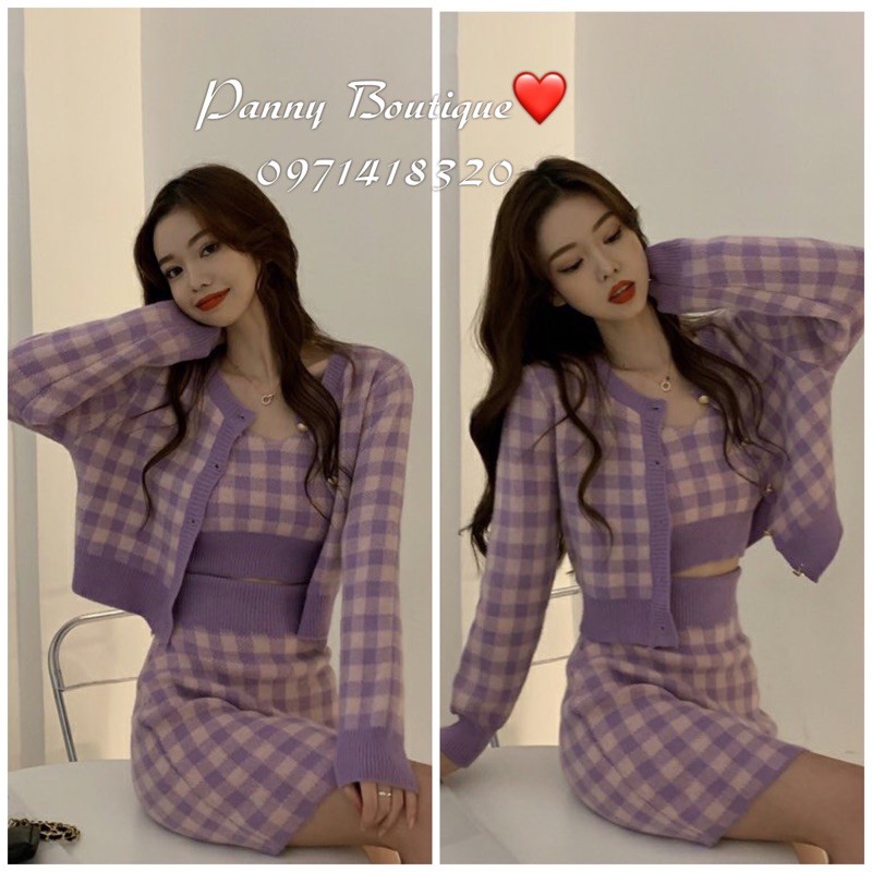 Set bộ 3chi tiết cardigan + áo dây crotop + chân đầm, style ulzzang Hàn Quốc 🌻 Panny Boutique 🌻