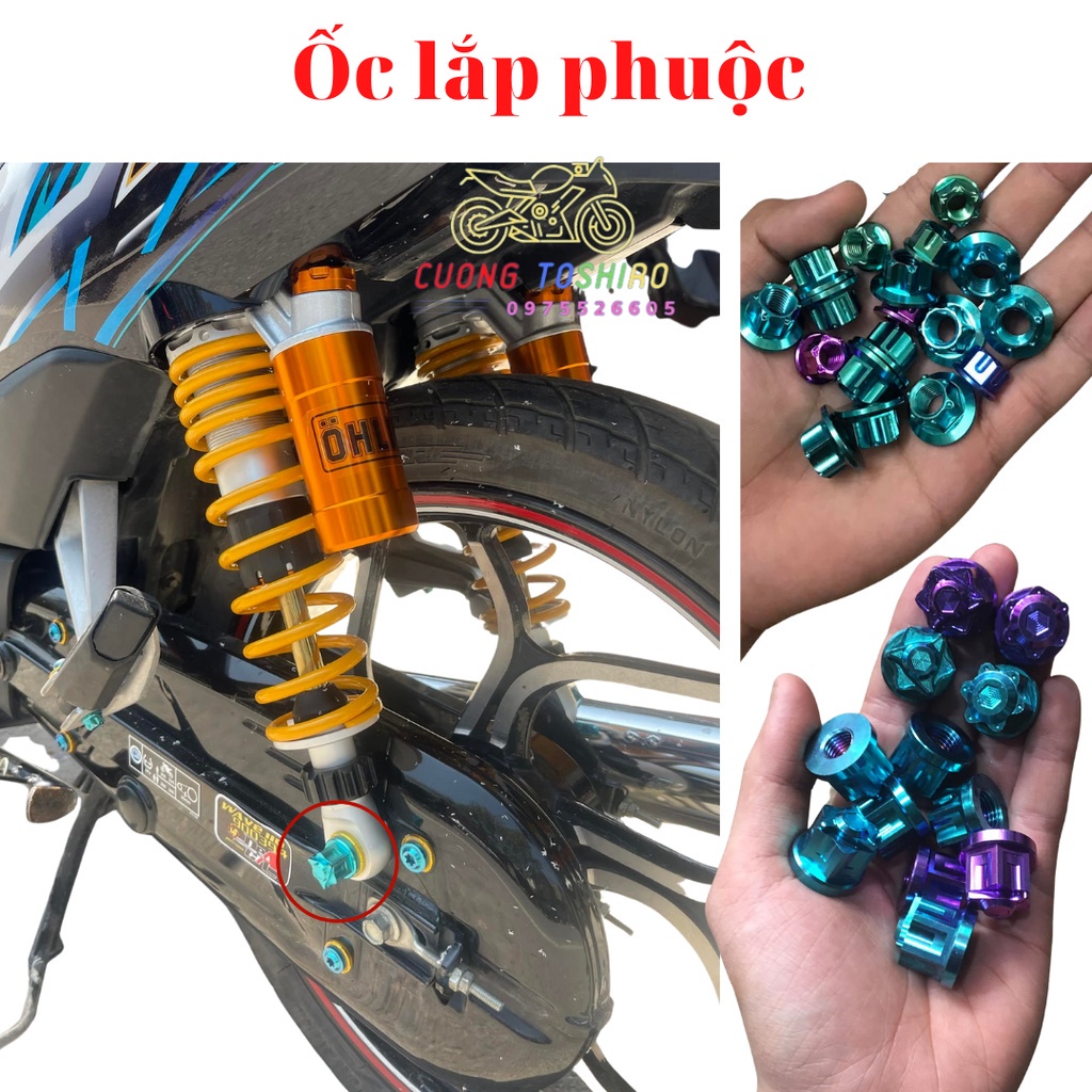 Ốc titan Gr5 gắn phuộc giảm sóc sau xe wave a, s, rs, rsx blade 50cc 100cc 110cc ....