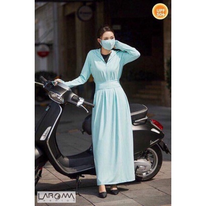 Váy chống nắng quây chất thông hơi nội y xanh thiết kế thoáng mát