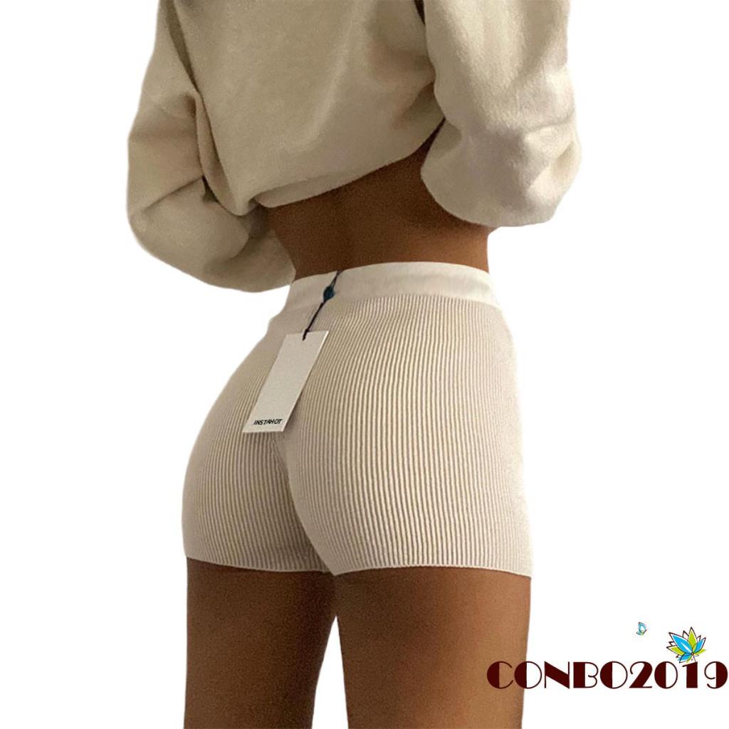 Quần Short Thể Thao Lưng Cao Màu Trơn Bằng Cotton Thời Trang Cho Nữ