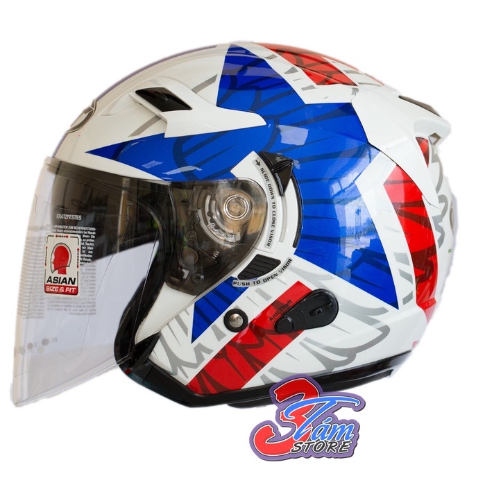 [CHÍNH HÃNG] NÓN BẢO HIỂM 3/4 HỌA TIẾT NGÔI SAO XANH ĐỎ 0021 _NÓN BẢO HỘ YWVNX