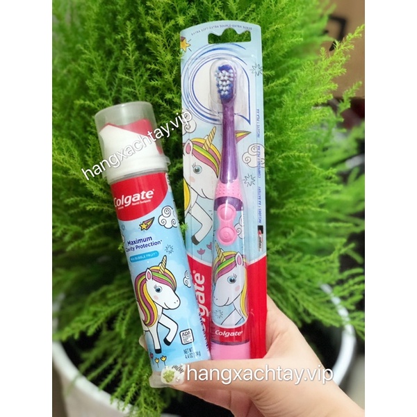 Bill Mỹ-Set bàn chải pin tự động và kem đánh răng Colgate cho bé