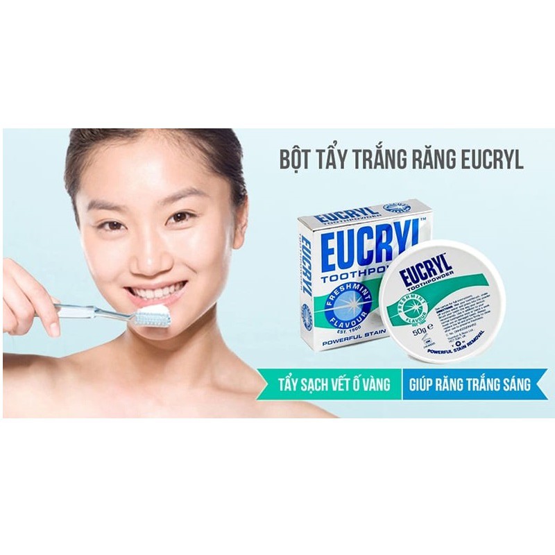 Combo tẩy trắng răng hương bạc hà EUCRYL Tooth Paste Freshmint ( Bột 50g + Kem 50g )