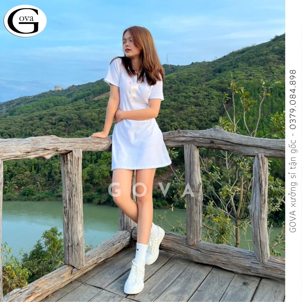 Đầm Váy Body  CỔ POLO TRƠN DÁNG XÒE Thun Cotton Kiểu Sexy Nữ, Đầm Thun Ôm Body Đẹp Gợi Cảm GOVA